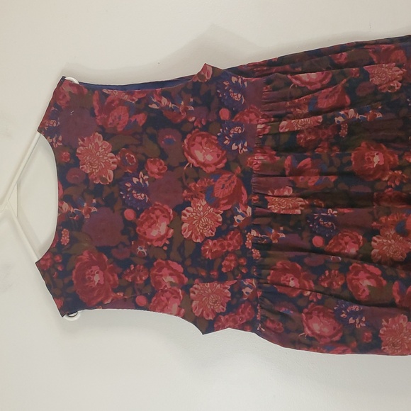 Vintage 80's Laura Ashley Corduroy Floral Sleeveless Jumper Dress Size 14 - Picture 8 of 11